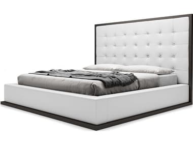 ModLuxe Wigan White Eco Leather And Wenge Pine Wood King Platform Bed MDLMD317KWENWHT