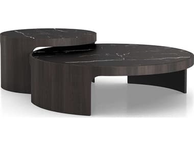 ModLuxe Thorne 65" Round Black Marble Ceramic Smoke Oak End Table MDLMD423SMOKBLK