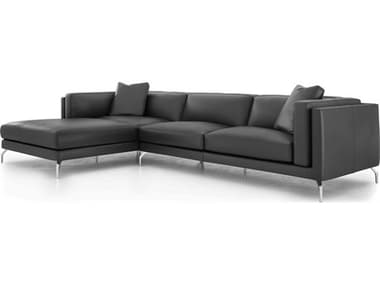 ModLuxe Felton 126&quot; Wide Black Leather Upholstered Sectional Left Facing Sofa MDLMD8002SRCHLGRF