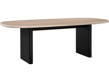 Moe's Home 88&quot; Oval Wood Natural Oak White Wash Black Dining Table MEBC108124