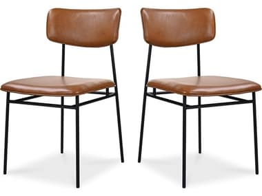 Moe's Home Sailor Leather Ply Wood Brown Upholstered Side Dining Chair - Set of Two MEEQ101603