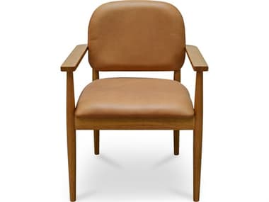 Moe's Home Norrie Rubberwood Brown Leather Arm Dining Chair MEGO102203