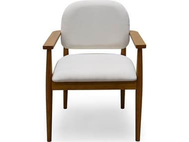 Moe's Home Norrie Rubberwood White Leather Arm Dining Chair MEGO102218