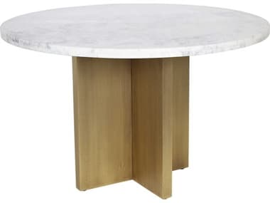 Moe's Home Graze 48" Round White Marble Antique Brass Dining Table MEGZ114418