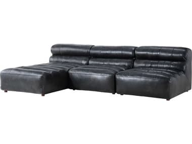 Moe's Home Ramsay 108" Wide Black Leather Upholstered Sectional Sofa MEQN101801