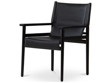 Moe's Home Remy Leather Ash Wood Black Upholstered Arm Dining Chair MEQN103002