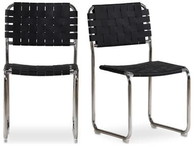 Moe's Home Moma 19.5"W Stainless Steel Dining Chair Black Leather - Set Of Two MEQN103302