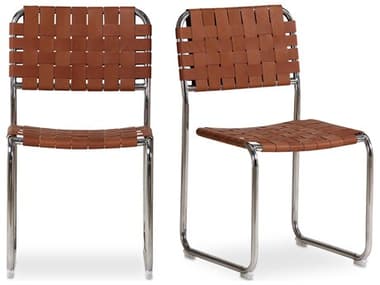 Moe's Home Moma 19.5"W Stainless Steel Dining Chair Brown Leather - Set Of Two MEQN103303