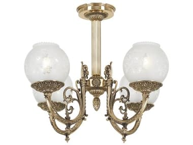 Metropolitan 21&quot; 4-Light Antique Classic Brass Glass Globe Semi Flush Mount METN801904