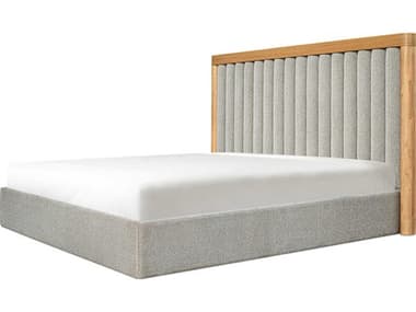 Moe's Home Nina Grey Mist Oak Wood Upholstered Queen Platform Bed MEUT1003150