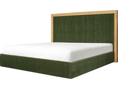 Moe's Home Nina Forest Green Oak Wood Upholstered Queen Platform Bed MEUT1003160