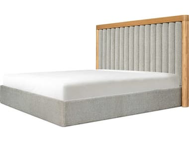 Moe's Home Nina Grey Mist White Wash Oak Wood Upholstered King Platform Bed MEUT1004150