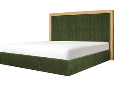 Moe's Home Nina Forest Green White Wash Oak Wood Upholstered King Platform Bed MEUT1004160