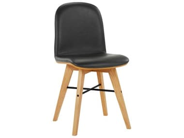 Moe's Home Napoli Leather Oak Wood Black Upholstered Side Dining Chair MEYC100602