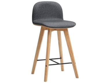 Moe's Home Upholstered Oak Wood White Oil Black Metal Elephant Grey Counter Stool MEYC101915