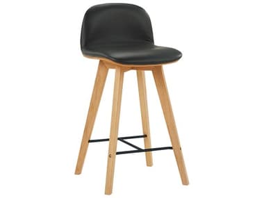 Moe's Home Napoli Black White Oil Leather Oak Wood Counter Stool MEYC102002