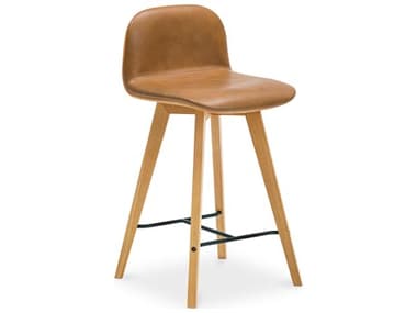 Moe's Home Leather Oak Wood White Oil Black Metal Camel Counter Stool MEYC102040