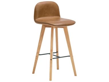 Moe's Home Leather Oak Wood White Oil Black Metal Camel Bar Stool MEYC102240