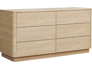 Moe's Home Round Off 6-Drawers Brown Oak Wood Double Dresser MEYR100321