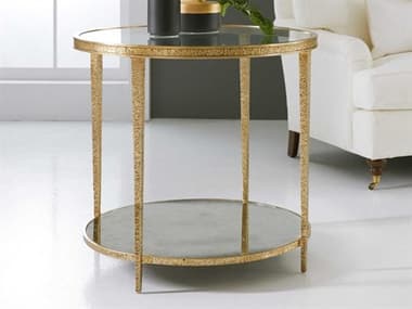 Modern History Home Round Glass Antique Brass End Table MHHMH1015F03
