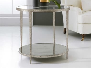 Modern History Home Round Glass Antique Aluminum End Table MHHMH1015F04