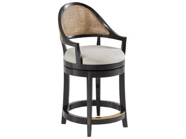Modern History Home Lyon Black Upholstered Swivel Walnut Wood Counter Stool MHHMH1040F02