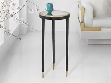 Modern History Home Lyon Round Mirror Ebony Painted End Table MHHMH1091F02