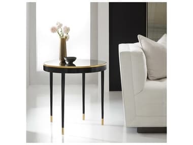 Modern History Home Lyon Round Mirror Ebony Painted End Table MHHMH1105F02