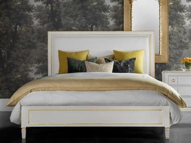 Modern History Home Covington Antique Painted White Gold Wood King Platform Bed MHHMH1161F01K