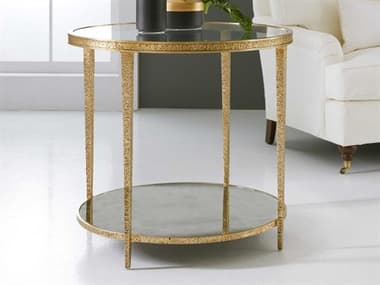 Modern History Home Sculpture Round Glass Antique Brass End Table MHHMH996F03