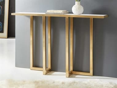 Modern History Home Rectangular Acrylic Satin Brass Lacquered Plated Console Table MHHMHX07