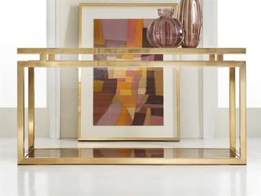 Modern History Home Rectangular Glass Satin Brass Lacquered Plated Console Table MHHMHX16