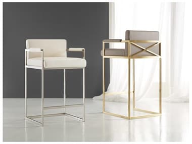 Modern History Home X Satin Brass Upholstered Counter Stool MHHMHX53F01