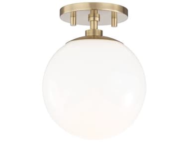 Mitzi Stella 7" 1-Light Aged Brass Glass Globe Semi Flush Mount MITH105601AGB