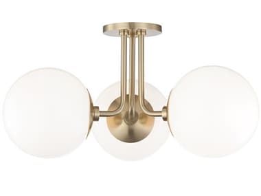 Mitzi Stella 18" 3-Light Aged Brass Glass Globe Semi Flush Mount MITH105603AGB