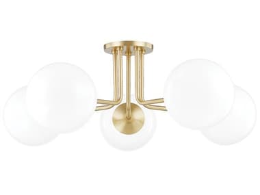 Mitzi Stella 30" 5-Light Aged Brass Glass Globe Semi Flush Mount MITH105605AGB