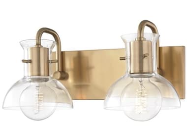Mitzi Riley 14" Wide 2-Light Aged Brass Glass Vanity Light MITH111302AGB