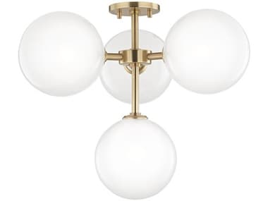 Mitzi Ashleigh 20" 4-Light Aged Brass Glass LED Globe Semi Flush Mount MITH122604AGB