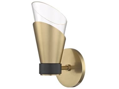 Mitzi Angie 10" Tall 1-Light Aged Brass Black Glass LED Wall Sconce MITH130101AGBBK