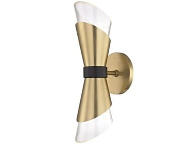 Mitzi Angie 15" Tall 2-Light Aged Brass Black Glass LED Wall Sconce MITH130102AGBBK