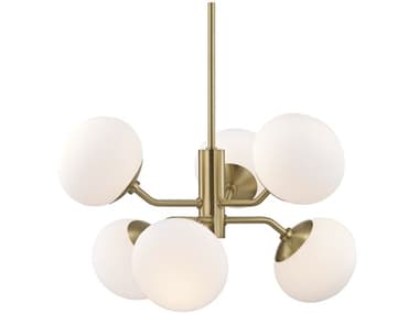 Mitzi Estee 28" Wide 6-Light Aged Brass White Glass Globe Chandelier MITH134806AGB