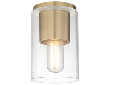 Mitzi Lula 5" 1-Light Aged Brass Glass Cylinder Flush Mount MITH135501AGB