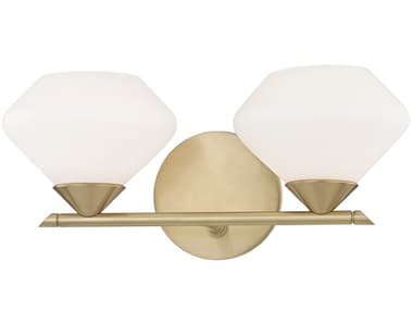 Mitzi Valerie 14" Wide 2-Light Aged Brass Glass Vanity Light MITH136302AGB