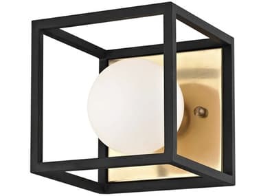 Mitzi Aira 5" Tall 1-Light Aged Brass Black Glass LED Wall Sconce MITH141301AGBBK