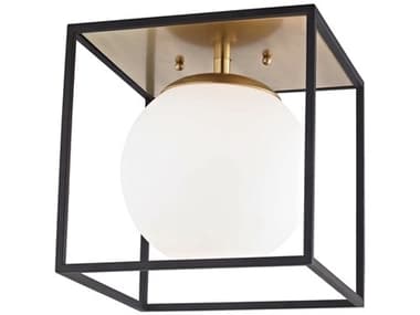 Mitzi Aira 14" 1-Light Aged Brass Black Glass Globe Flush Mount MITH141501LAGBBK