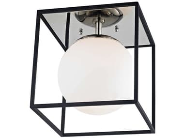 Mitzi Aira 9" 1-Light Polished Nickel Black Glass Globe Flush Mount MITH141501SPNBK