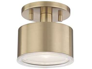 Mitzi Nora 5" 1-Light Aged Brass Glass LED Drum Semi Flush Mount MITH159601AGB