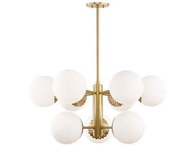 Mitzi Paige 33" Wide 9-Light Aged Brass White Glass Globe Chandelier MITH193809AGB