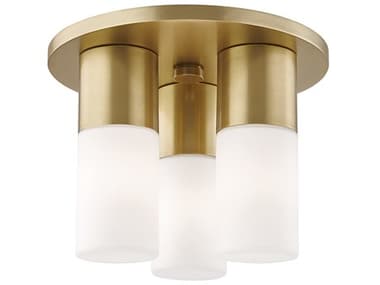 Mitzi Lola 9&quot; 3-Light Aged Brass White Glass LED Cylinder Flush Mount MITH196503AGB