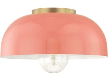 Mitzi Avery 14" 1-Light Aged Brass Pink Dome Flush Mount MITH199501LAGBPK